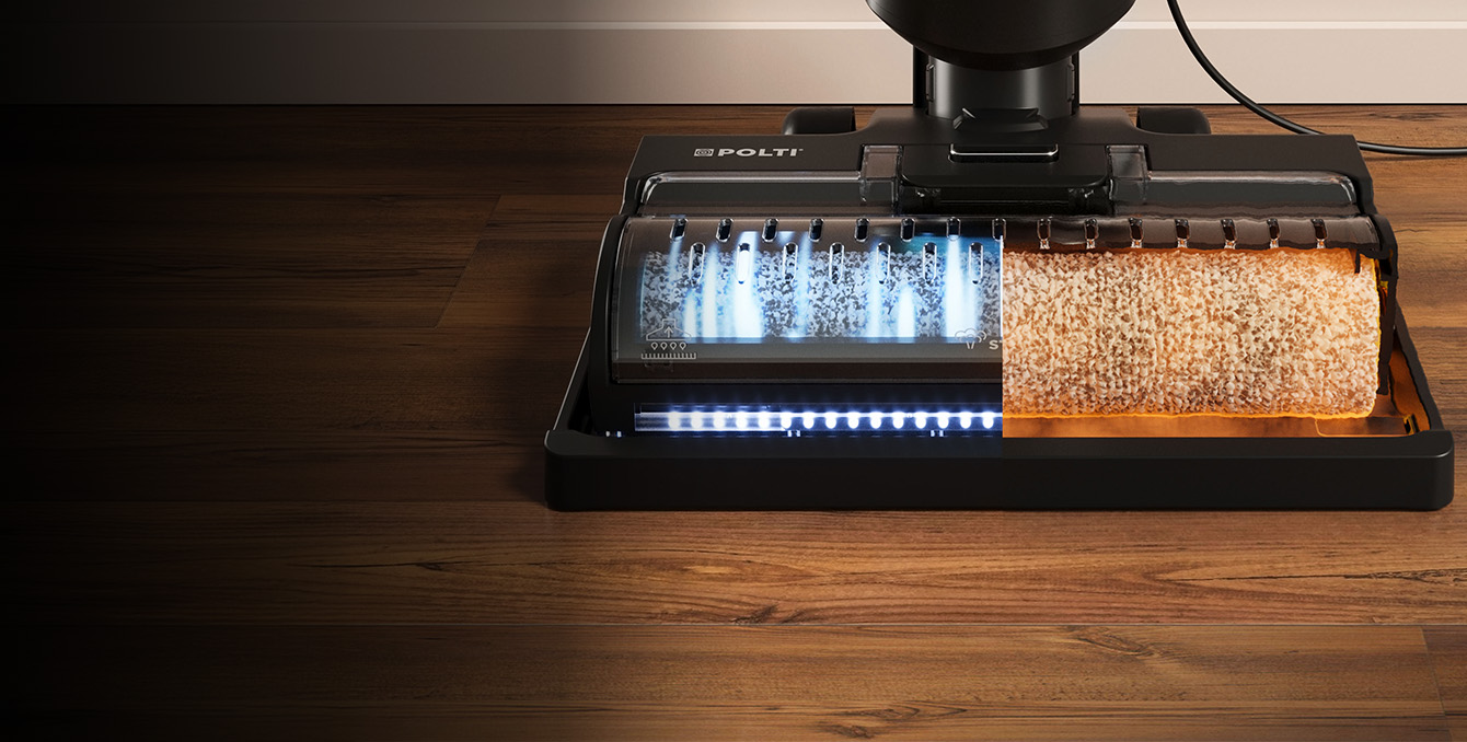 Un pulitore per pavimenti aspira latte e cereali