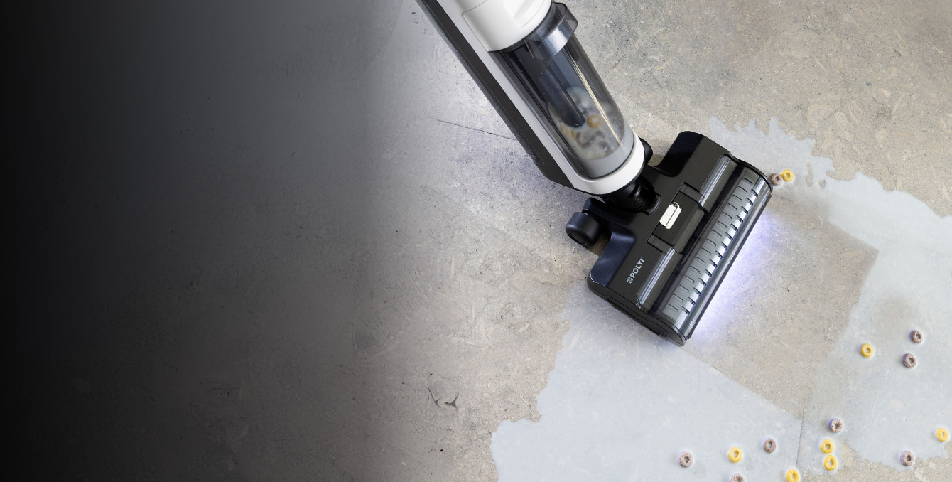 A Floor cleaner vacuums milk and cereals